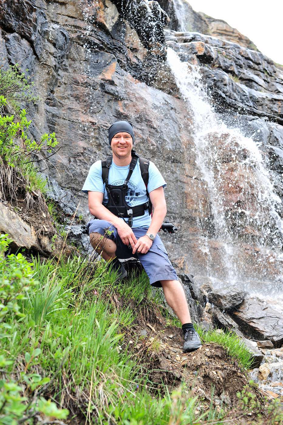 Photographer hiking on Lake Louise