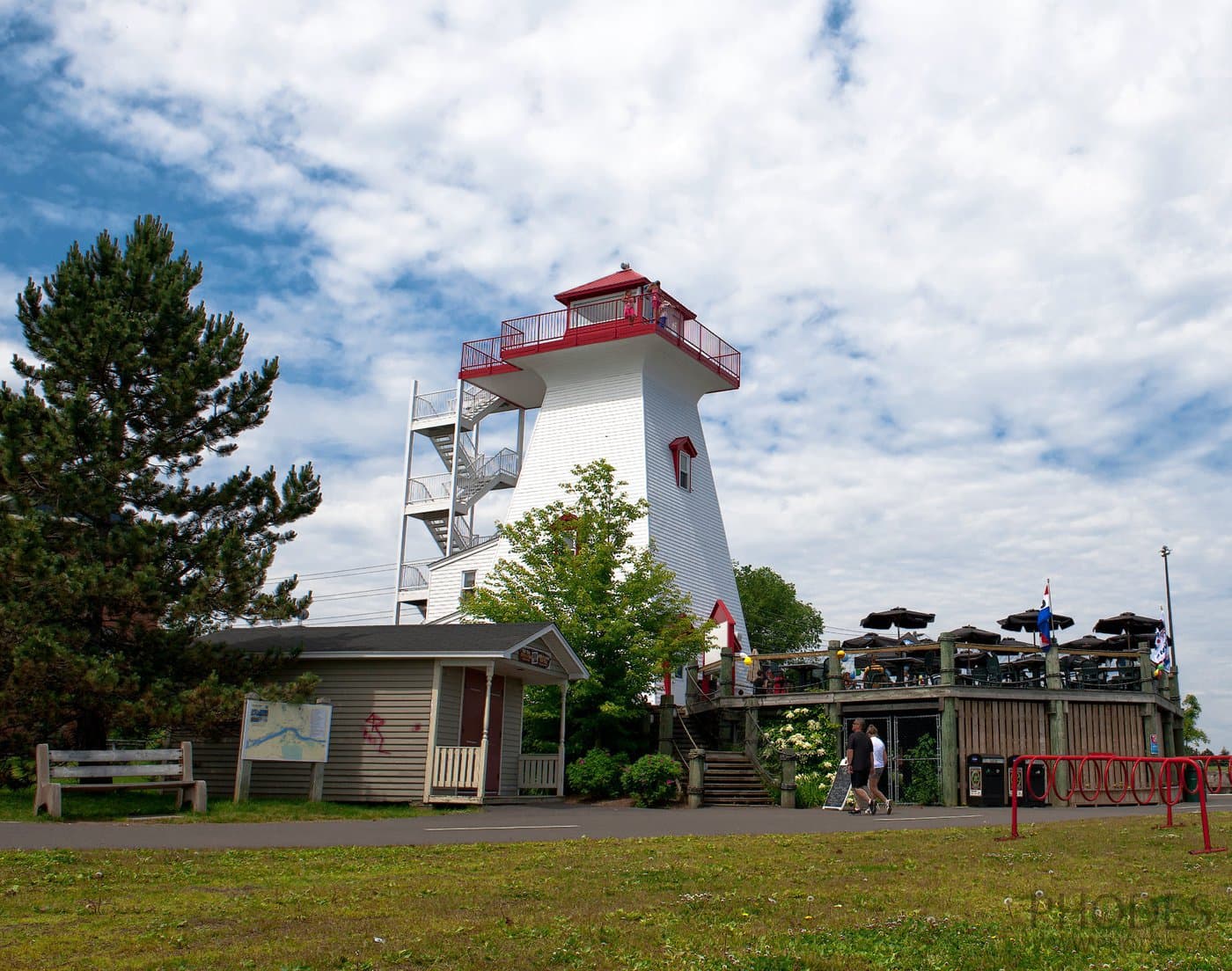 Quay with a bike path and a lighthouse in Fredericton